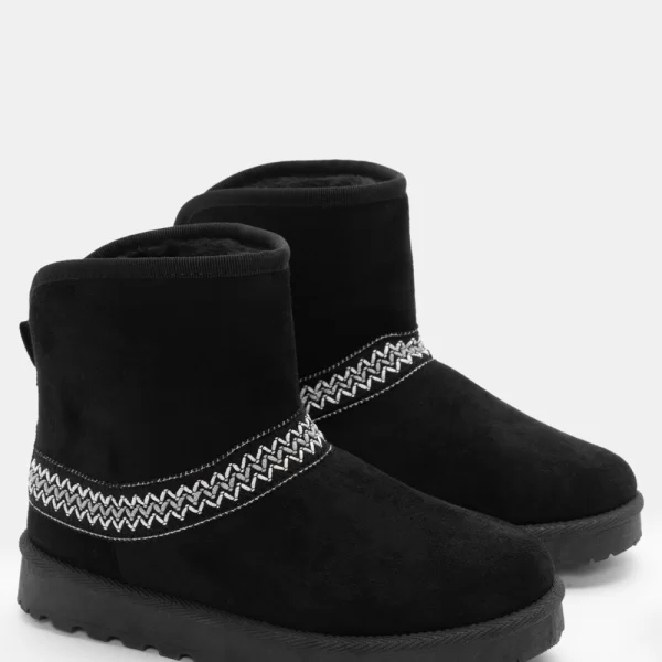 Μποτάκια με Εσωτερική Επένδυση Γούνας & Κέντημα - Μαύρο