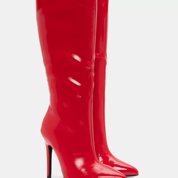 Μπότες Μονόχρωμες Μυτερές - Κόκκινο-Λουστρίνι