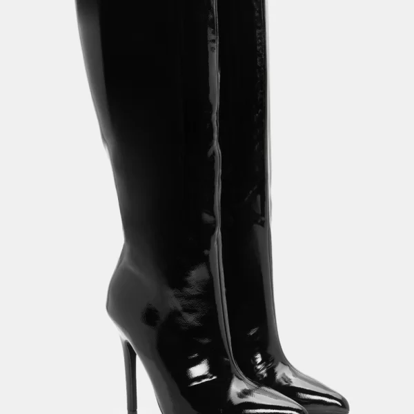 Μπότες Μονόχρωμες Μυτερές - Μαύρο-Λουστρίνι