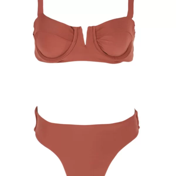 GIGI-Μαγιό Σετ Μπικίνι με Μπανέλα & Ψηλόμεσο - Καφέ