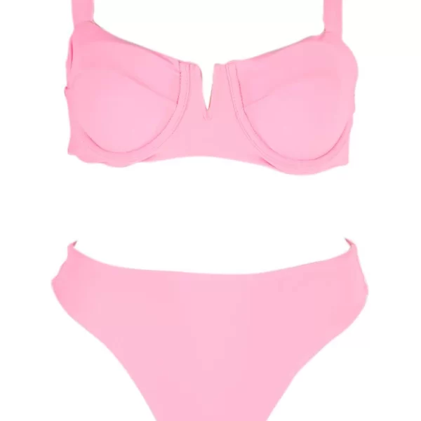 GIGI-Μαγιό Σετ Μπικίνι με Μπανέλα & Ψηλόμεσο - Ροζ
