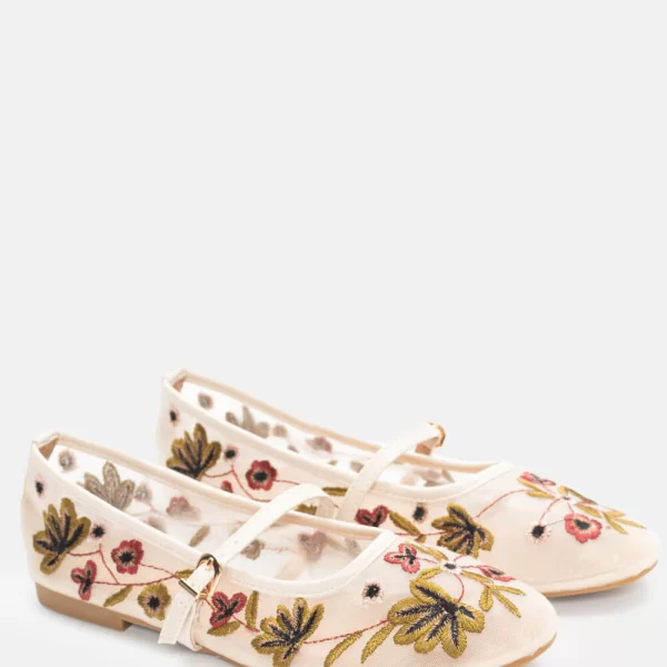 Μπαλαρίνες με Διακοσμητικά Λουλούδια - Μπεζ