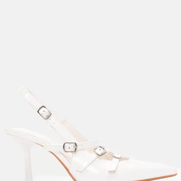 Γόβες Μυτερές Open Heel με Πολλαπλά Λουράκια - Λευκό