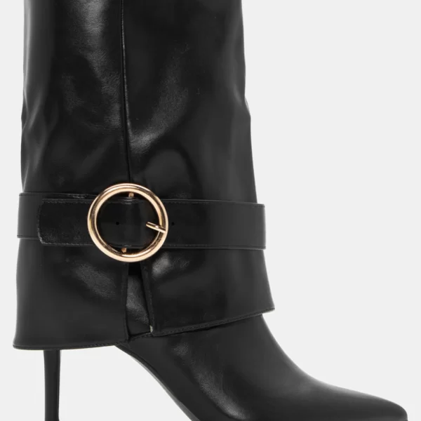 Μποτάκια με Εφέ Αναδιπλούμενης Φάσας & Διακοσμητικό Λουράκι - Μαύρο