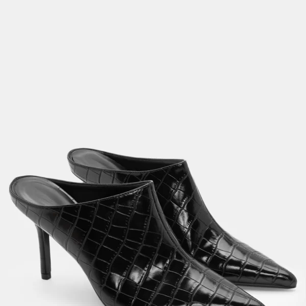 Mules Μυτερά Croco - Μαύρο