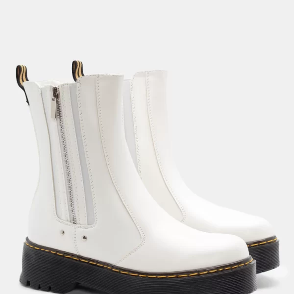 Μποτάκια με Διακοσμητικό Φερμουάρ & Τρούκς - Λευκό