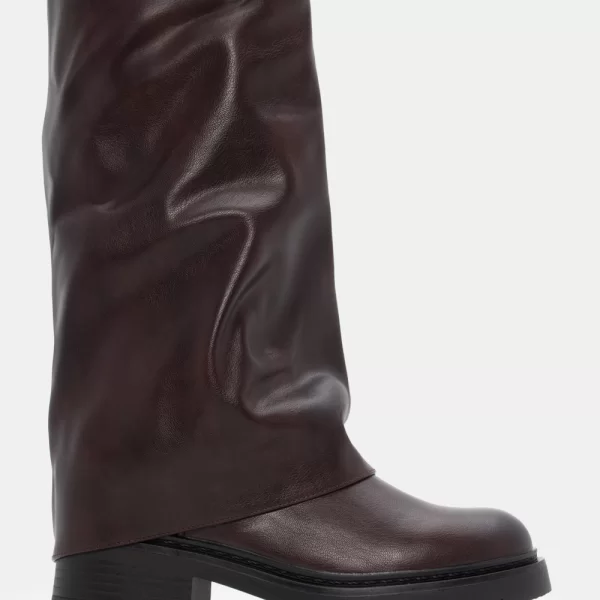 Μπότες με Εφέ Αναδιπλούμενης Φάσας & Τρακτερωτή Σόλα - Μπορντό