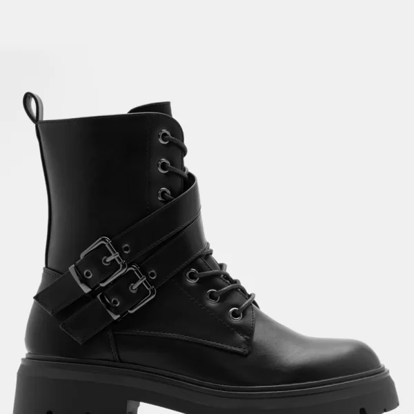 Αρβυλάκια με Διπλά Λουράκια & Τρακτερωτή Σόλα - Μαύρο