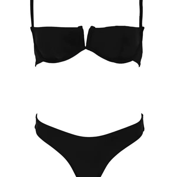 Μαγιό Σετ Μπικίνι με V και Μπανέλα - Μαύρο
