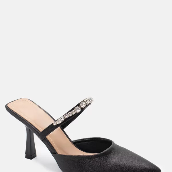 Mules Μυτερά με Strass & Μπαρέτα Από Πέτρες - Μαύρο