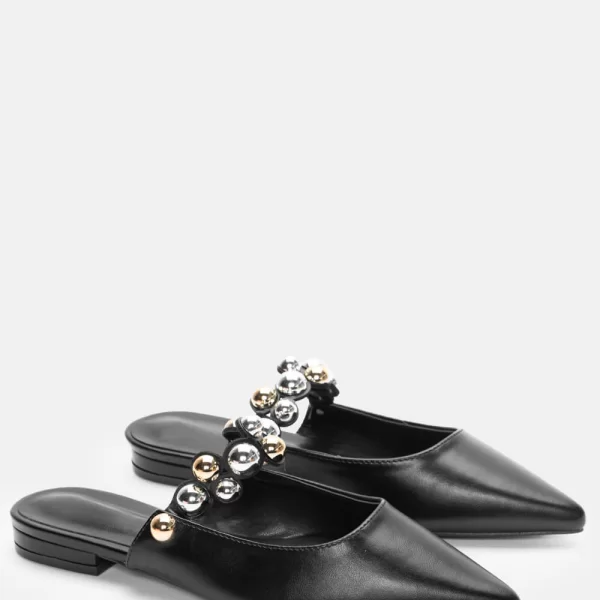 Mules Μυτερά με Διακοσμητικά Τρούκς - Μαύρο