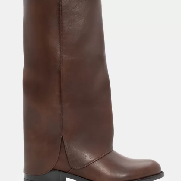 Μπότες με Εφέ Αναδιπλούμενης Φάσας & Διακοσμητικό Λουράκι - Καφέ Σκούρο