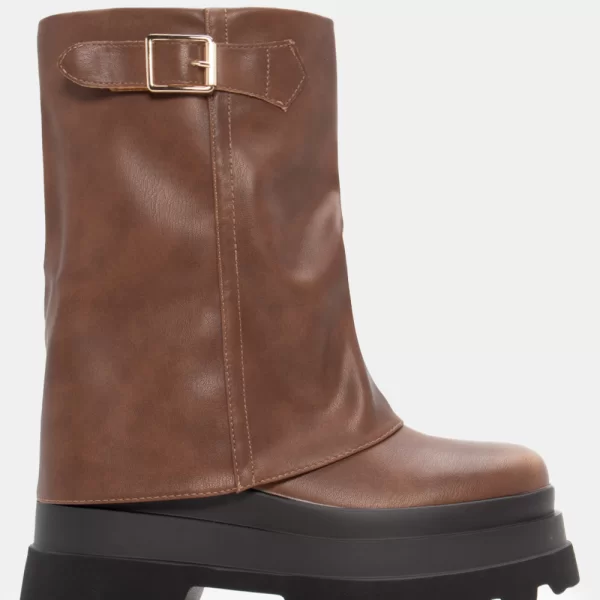 Μποτάκια Δίσολα με Εφέ Αναδιπλούμενης Φάσας - Κάμελ