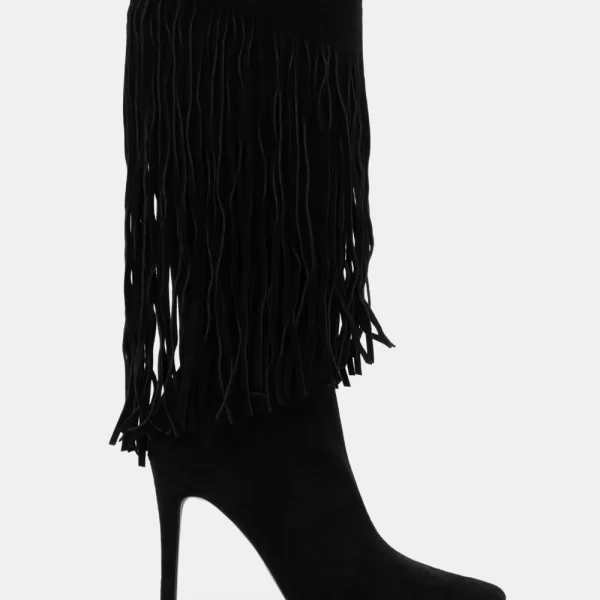 Μπότες Μυτερές με Κρόσσια - Μαύρο