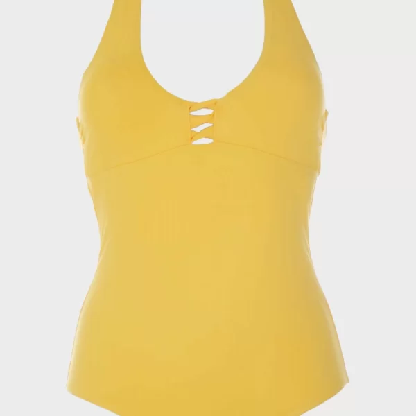 Γυναικείο ολόσωμο μαγιό μονόχρωμο αποσπώμενη επένδυση δετό στην πλάτη.Καλύπτει B CUP ΚΙΤΡΙΝΟ