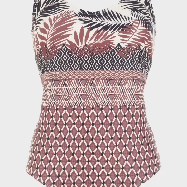 Oλόσωμο μαγιό σταθερές τιράντες all print.Καλύπτει C-D Cup MARRON