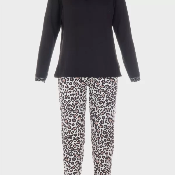 Γυναικεία πιτζάμα λεπτομέρειες δαντέλας ΜΑΥΡΟ