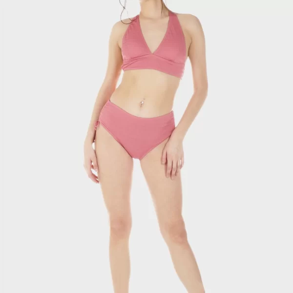 Γυναικείο σετ μαγιό bikini μονόχρωμο τρίγωνο αποσπώμενη επένδυση slip ψηλόμεσο κανονική γραμμή.Καλύπτει C-D CUP ΡΟΖ