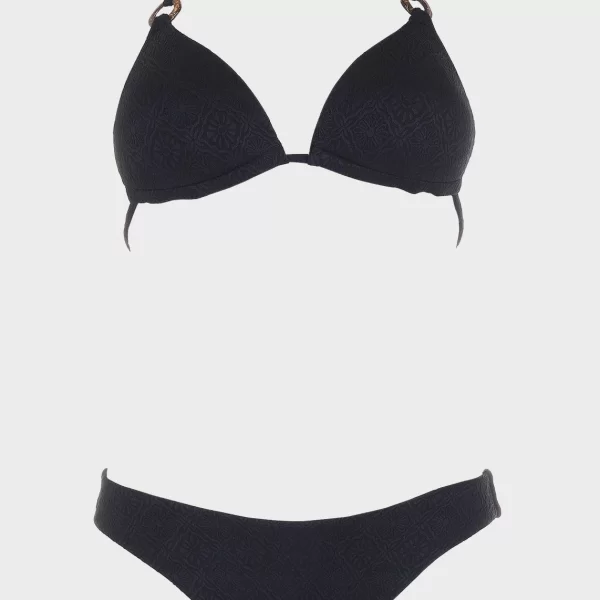 Γυναικείο σετ bikini τριγωνάκι ανάγλυφα σχέδια.Καλύπτει B Cup ΜΑΥΡΟ