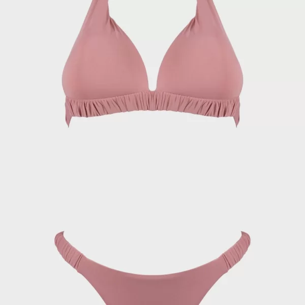 Γυναικείο set μαγιό μονόχρωμο bra ενισχυμένο bikini παρτό. Καλύπτει B cup. ΡΟΖ