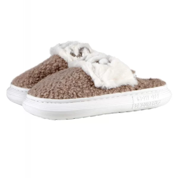Γυναικεία παντόφλα μπουκλέ γούνινη επένδυση ελαφριά σόλα. ELEPHANT