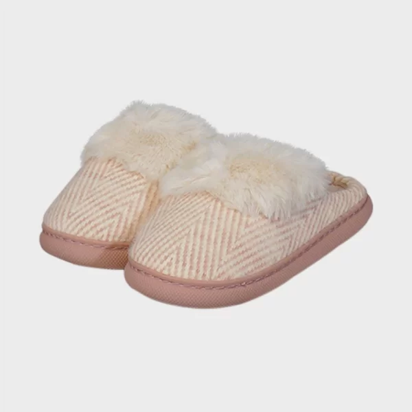 Γυναικείες χειμερινές παντόφλες όψη τουϊντ λεπτομέρειες γούνας ΡΟΖ