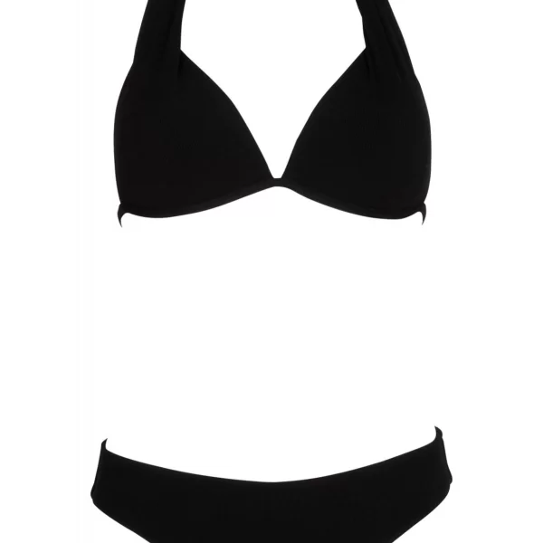 Γυναικείο set μαγιό τρίγωνο με σταθερή επένδυση, bikini σε κανονική γραμμή. Καλύπτει B & C Cup. ΜΑΥΡΟ