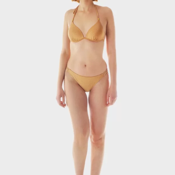 Γυναικείο set μαγιό bikini μονόχρωμο strass ενσωματωμένη ενίσχυση slip brazil.Καλυπτει B CUP SAND