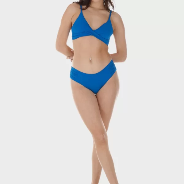 Γυναικείο σετ μαγιό bikini μονόχρωμο αποσπώμενη επένδυση slip κανονική γραμμή.Καλύπτει B-C Cup ΜΠΛΕ