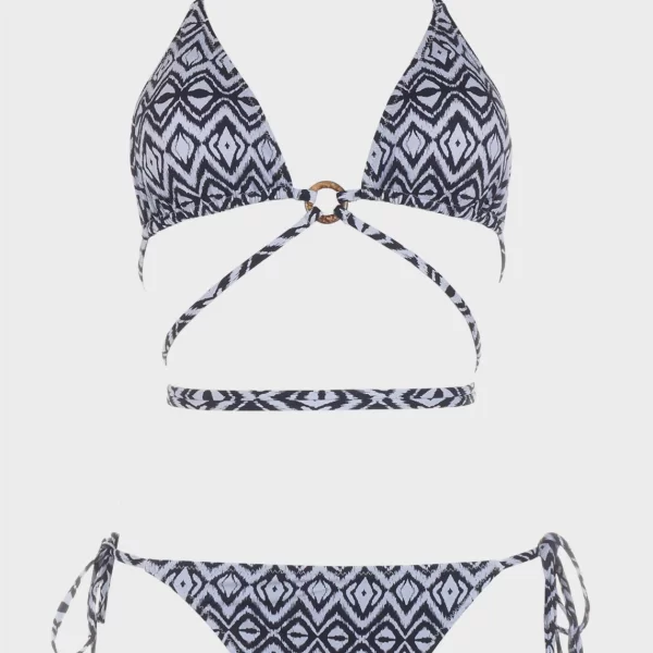Γυναικείο σετ μπικίνι τριγωνάκι με σχέδια.Kαλύπτει B Cup ΓΚΡΙ