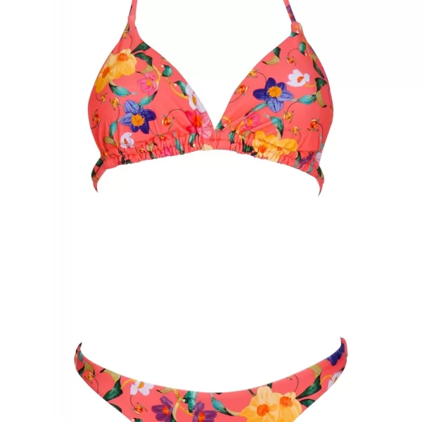 Γυναικείο set μαγιό floral τρίγωνο αποαπώμενη ενίσχυση bikini παρτό. Καλύπτει A & B cup ΚΟΡΑΛΙ