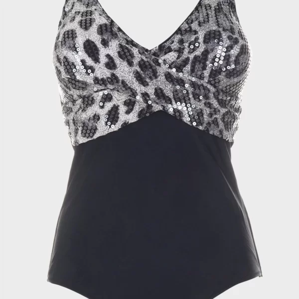 Oλόσωμο μαγιό animal print παγιέτες.Kαλύπτει C Cup. ΜΑΥΡΟ