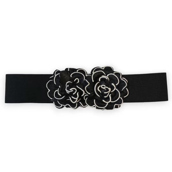 vintage ελαστική ζώνη Double Flower μαύρο
