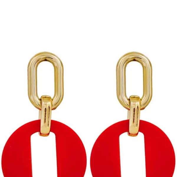60s round metal resin κόκκινα σκουλαρίκια