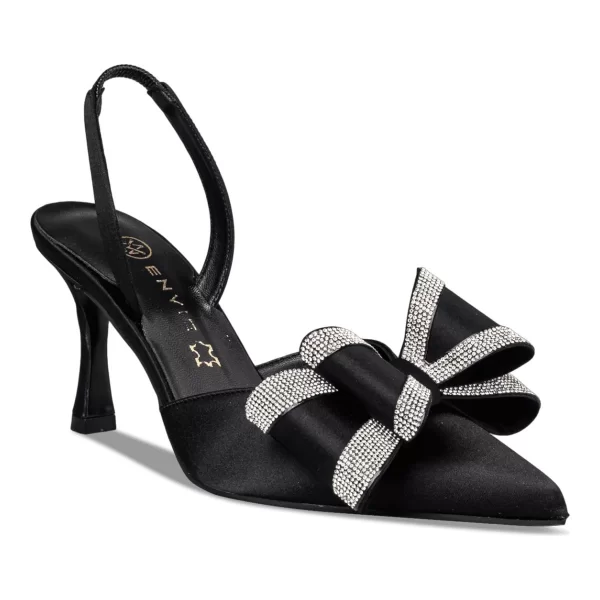 Envie Shoes Γυναικεία Παπούτσια Γόβες BOW SLINGBACK PUMPS E02-22090-34 Mαύρο Σατέν