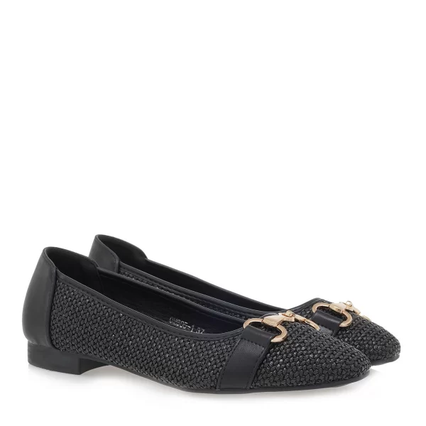Exe Shoes Γυναικείες Γόβες -Μπαλαρίνες 39W-678 Μαύρο Ψάθα U139W678166G