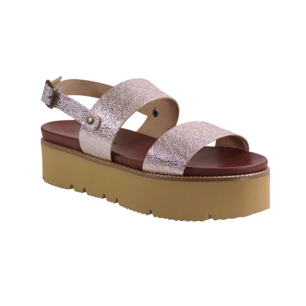 Commanchero Γυναικείες Πλατφόρμες Πέδιλα 5440-9227 Mπρονζέ Μεταλικό Δέρμα