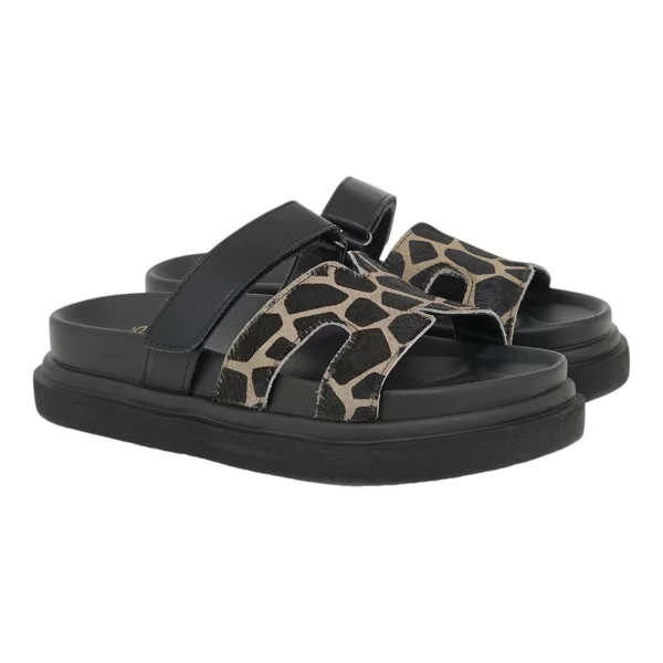 EXE Shoes Γυναικεία Παντόφλας FLATFORMS 03R-340 Μαύρο GIRAFFE ΠΟΝΥ ΜΑΥΡΟ ΔΕΡΜΑ U403R34021L7
