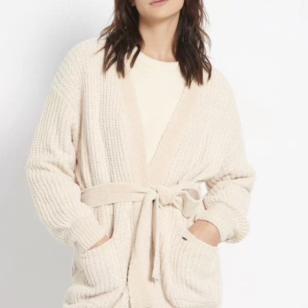 Μακριά σενίλ ζακέτα με τσέπες