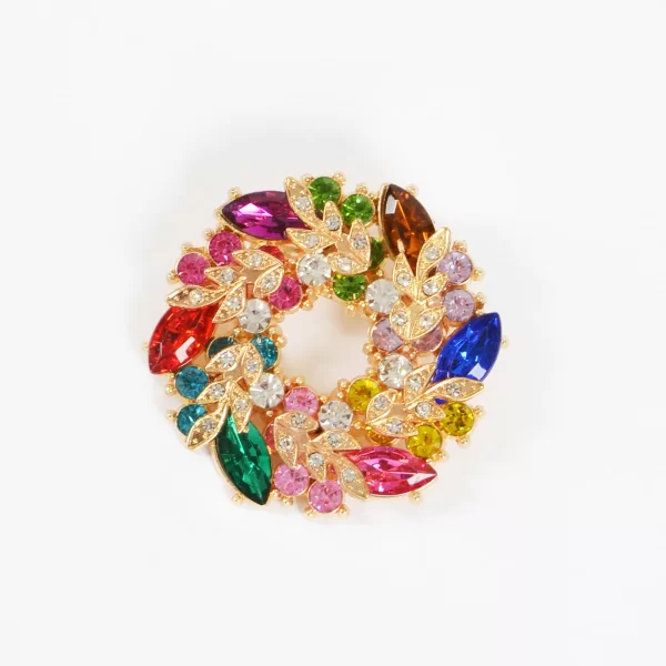 Καρφίτσα σε σχήμα στεφανιού με φύλλα και κρυστάλλους