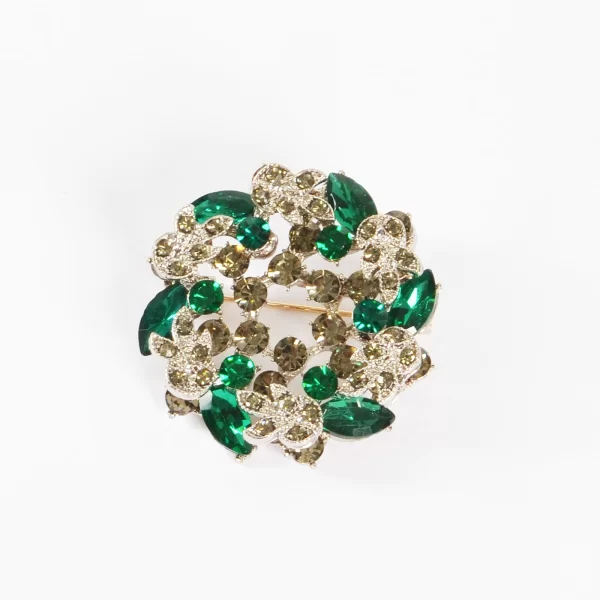 Καρφίτσα σε σχήμα στεφανιού με σμαραγδί κρυστάλλους