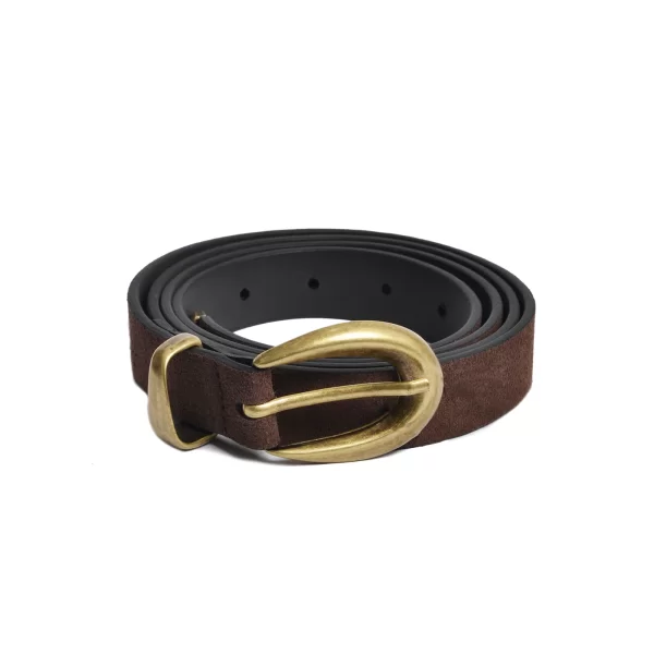 Ζώνη από σουέντ δέρμα με οβάλ χρυσή αγκράφα