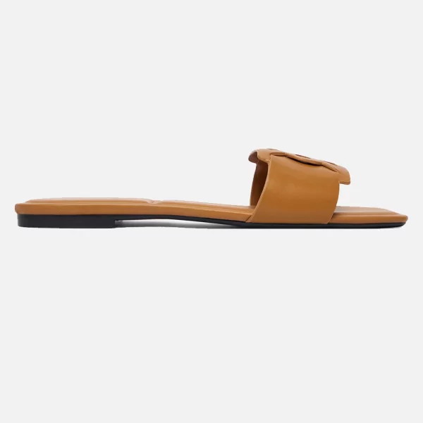 CALVIN KLEIN JEANS SQUARE FLAT SANDAL EMBLEM HW0HW03128-GBQ Tan