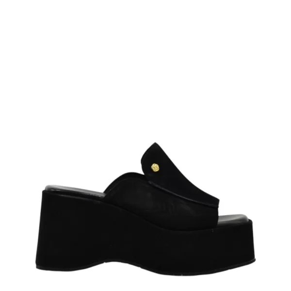 Γυναικείες πλατφόρμες KOMIS&KOMIS E212 μαύρο δέρμα καστόρ