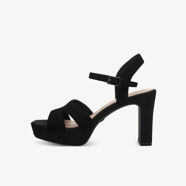 Tamaris γυνακεία suede πέδιλα με χοντρό τακούνι - 1-28309-42 Μαύρο