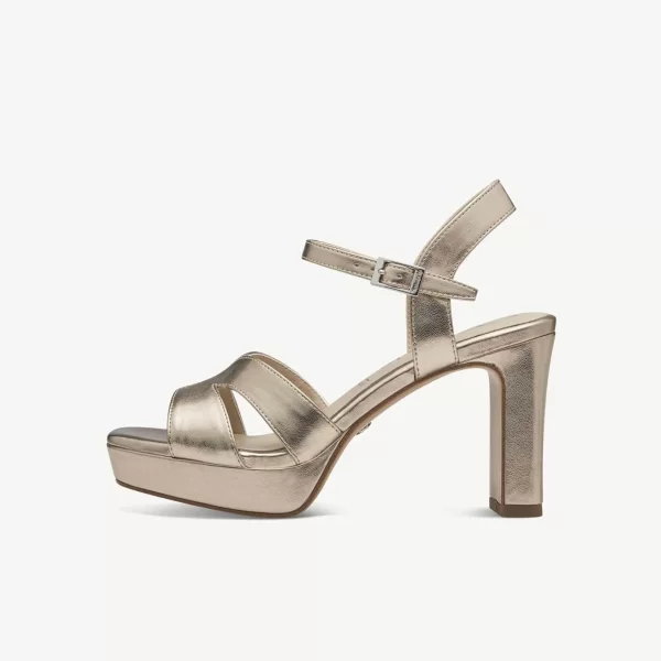 Tamaris γυνακεία μεταλλιζέ πέδιλα με χοντρό τακούνι - 1-28349-42 Χρυσό