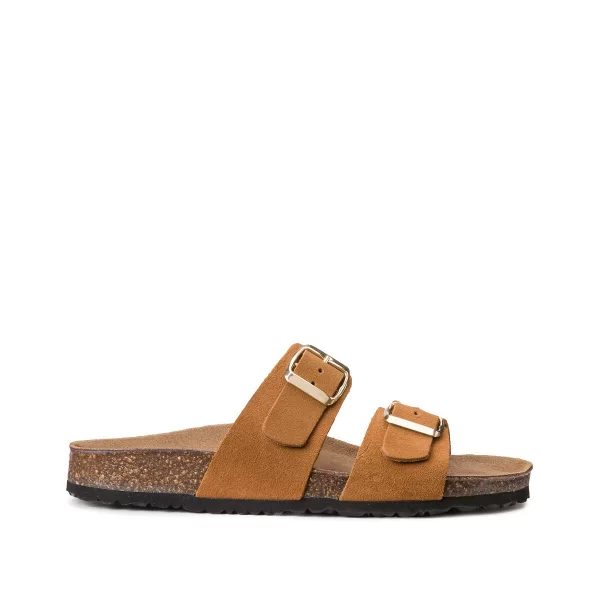 Δερμάτινα σουέτ πέδιλα με διπλή αγκράφα