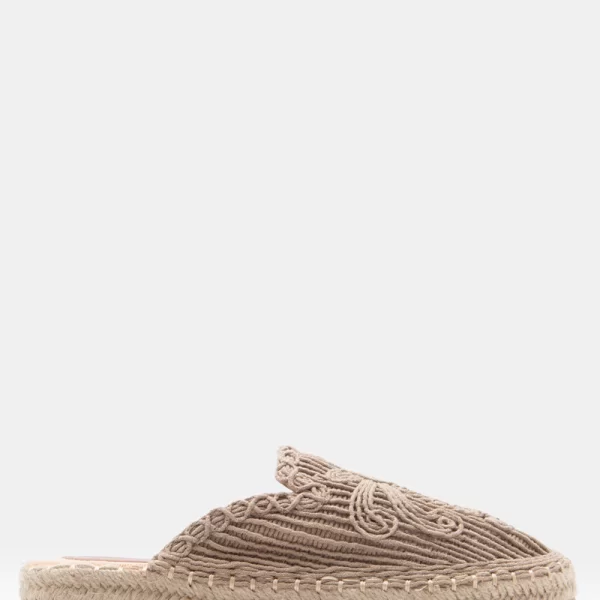 Flat Εσπαντρίγιες Mules με Ανάγλυφη Πλέξη - Μπεζ-Σκούρο