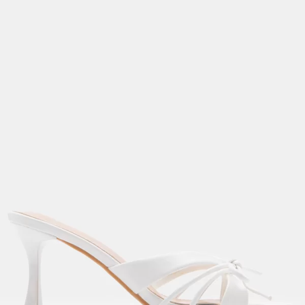 Mules Πουά με Χιαστί Λουράκια & Διακοσμητικό Φιόγκο - Λευκό