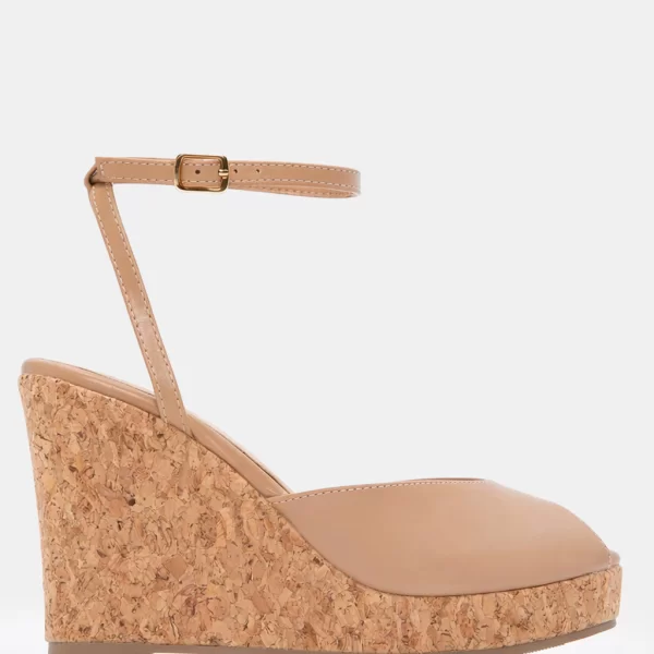 Πλατφόρμες Peep Toe με Μπαρέτα - Μπεζ-Σκούρο